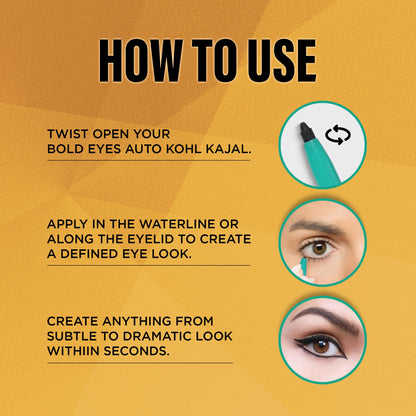 Bold Eyes Auto Kajal – Jet Black, Waterproof & Vitamin E Enriched