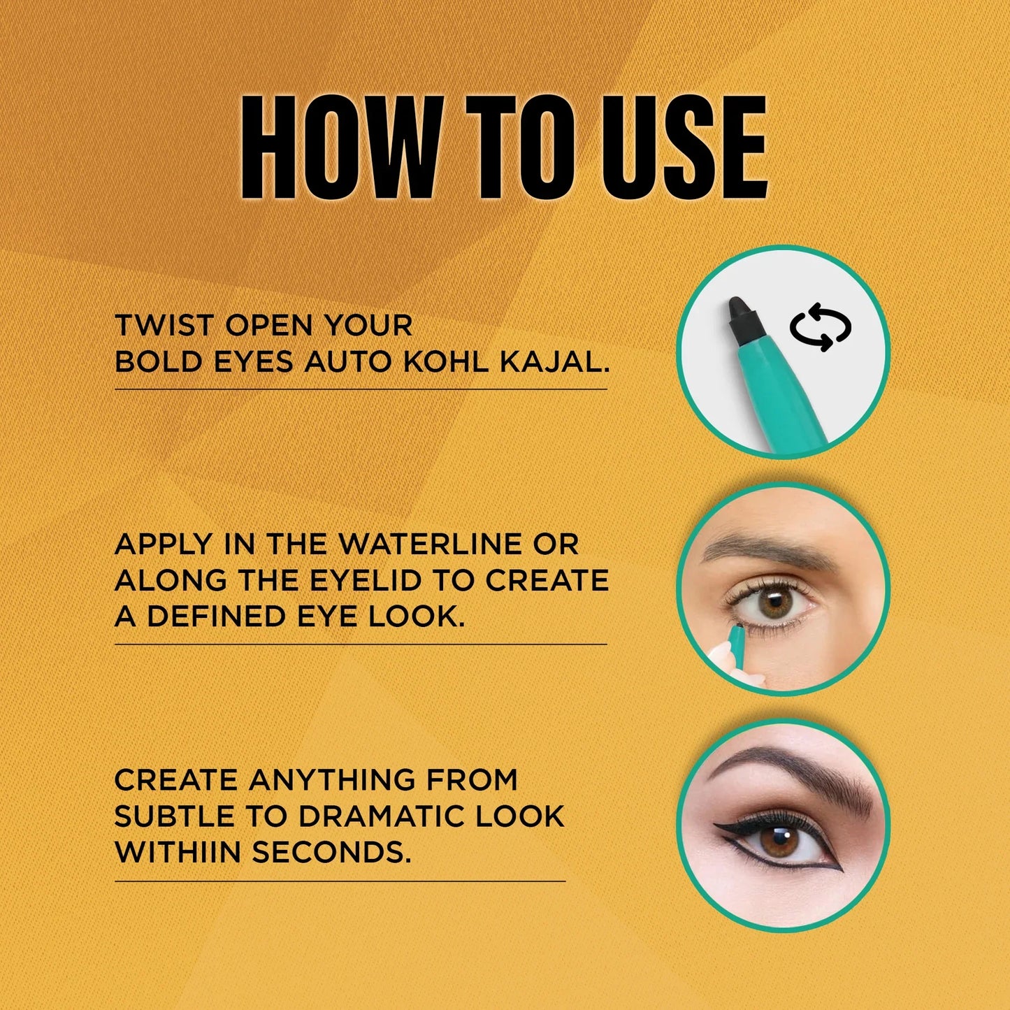 Bold Eyes Auto Kajal – Jet Black, Waterproof & Vitamin E Enriched