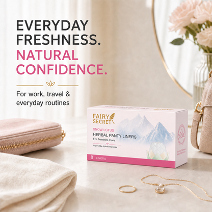 Compresas de vapor naturales con flor de loto de nieve y 7 extractos de hierbas para el equilibrio femenino, apoyo suave del pH y frescura diaria.