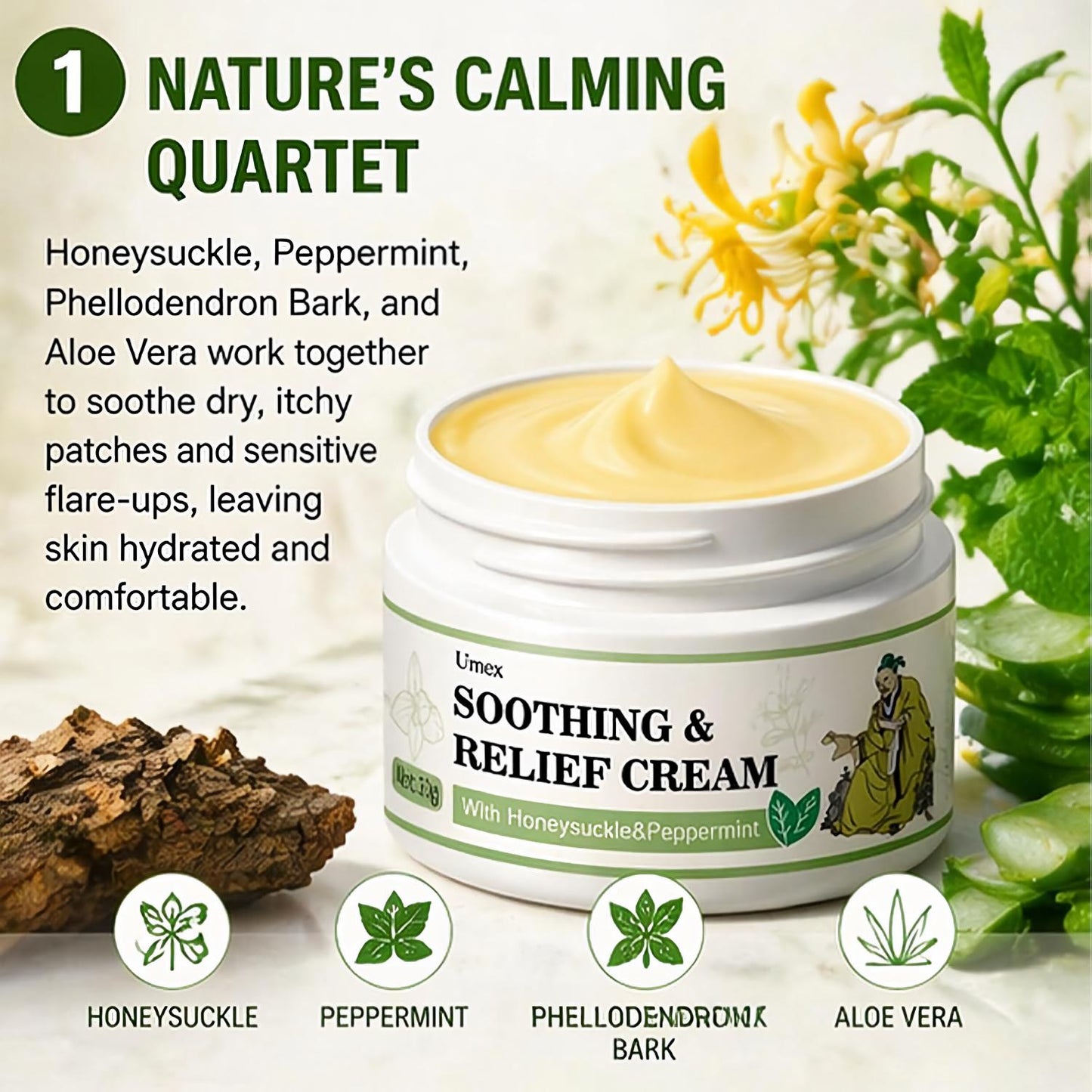 𝐎𝐟𝐟𝐢𝐜𝐢𝐚𝐥 𝐁𝐫𝐚𝐧𝐝 𝐒𝐭𝐨𝐫𝐞 |🧿Umex®  Soothing & Relief Cream with Honeysuckle & Peppermint 30g 100% Natural Plant
