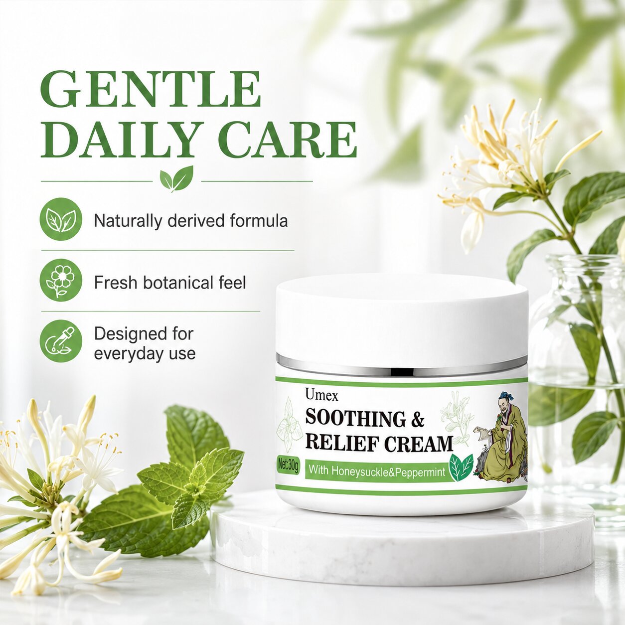 𝐎𝐟𝐟𝐢𝐜𝐢𝐚𝐥 𝐁𝐫𝐚𝐧𝐝 𝐒𝐭𝐨𝐫𝐞 |🧿Umex®  Soothing & Relief Cream with Honeysuckle & Peppermint 30g 100% Natural Plant