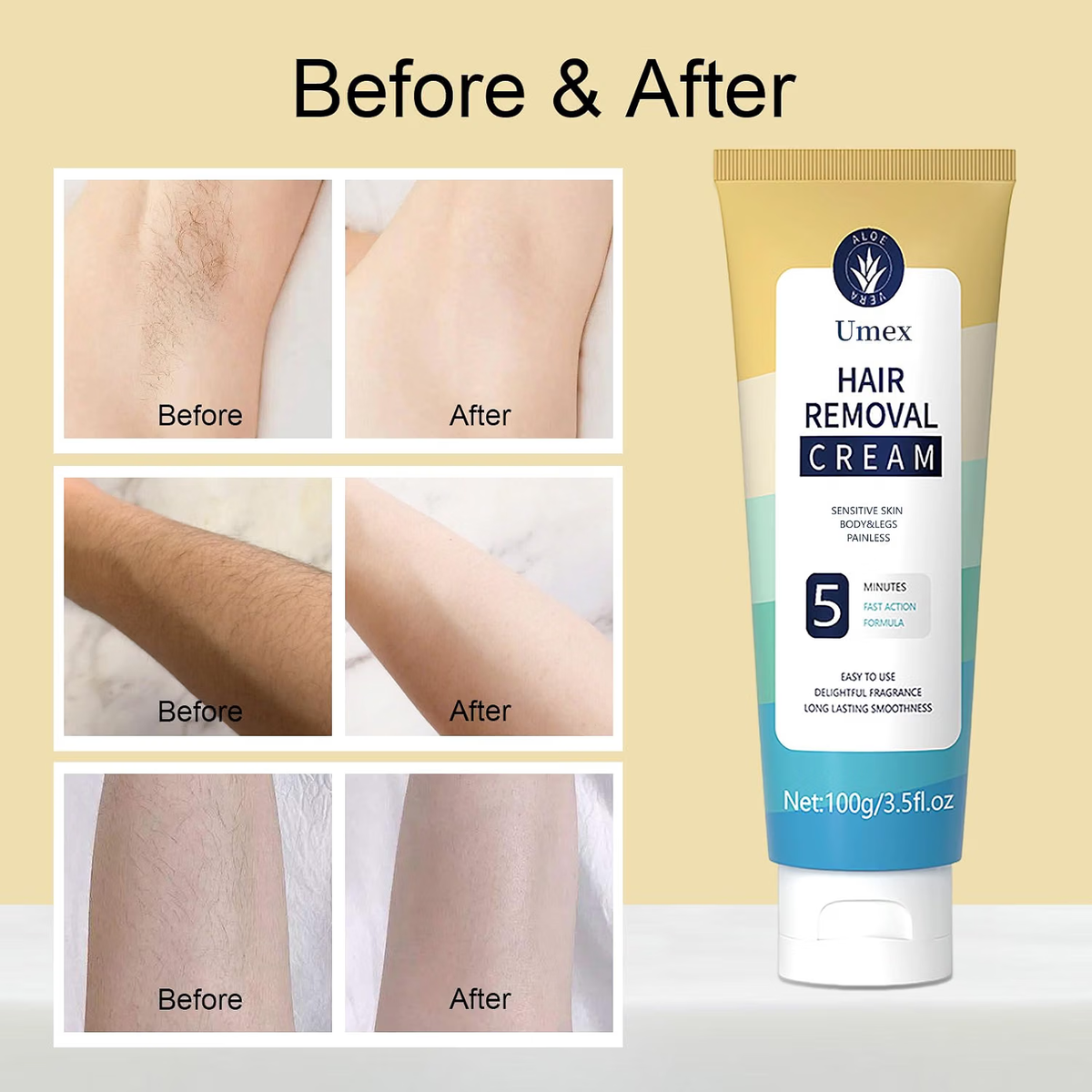 Aloe Vera Hair Removal Cream for Sensitive Skin | Smooth, Soft Finish